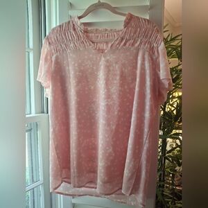 Source Unknown Pink Smocked Short Sleeve Blouse